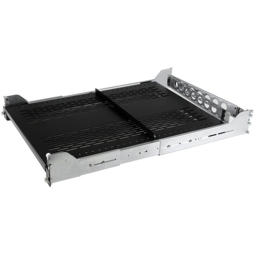 Add a vented, sliding shelf with integrated cable management into virtually any server rack or cabinet - 2U Vented Sliding Rack Shelf w/ Cable Mgmt Arm &amp; Adjustable Mount Depth - 125lbs / 56.7kg Capacity Vented Rack Shelf - Sliding Server Rack Shelf