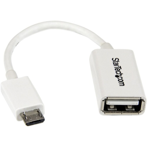 StarTech 5in White Micro USB to USB OTG Host Adapter M/F (UUSBOTGW) Connect your USB On-The-Go capable tablet computer or Smartphone to USB 2.0 devices (thumb drives / USB mouse or keyboard / etc.) - Micro USB OTG Adapter - White Micro USB Host OTG Cable - USB OTG Adapter - 5in Micro USB Male to USB Female Cable - 5in