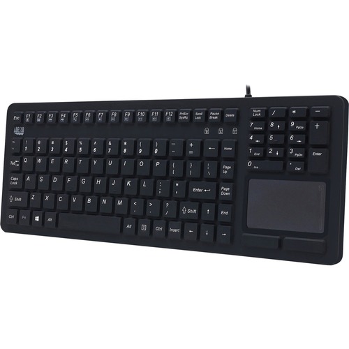 Adesso Antimicrobial Waterproof Touchpad Keyboard (AKB270UB) Cable Connectivity - USB Interface - 108 Key Windows Key Hot Key(s) - English (US) - MAC - TouchPad - PC, Mac OS, iOS, Windows - Membrane Keyswitch - Black