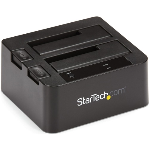 Dual-Bay Hard Drive Dock for 2.5" / 3.5" SATA Drives; SATA III (6.0 Gbps) HDD/SSD; USB 3.2 Gen 2 (10 Gbps) Host Connection; Top-Loading Drive Bay w/ Drive Doors and Eject Buttons; LED Status Lights; Hot Swappable; No software or drivers required