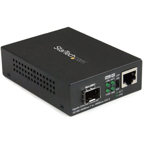 Convert and extend different networks over a Gigabit fiber cable connection using the SFP of your choice - Gigabit Ethernet fiber media converter w/ open SFP slot - Supports 10/100/1000 networks - Copper ethernet to fiber media converter w/ auto MDIX