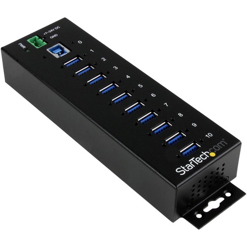 Add ten USB 3.0 (5Gbps) ports with this DIN rail or surface-mountable metal hub - 15kV ESD &amp; 350W Surge Protection - DIN Rail / Wall-Mountable USB Hub - Rugged Housing - 10 port SuperSpeed USB3 Hub w/ terminal block power &amp; wide operating temperature