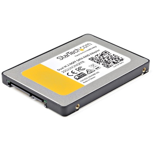 StarTech Dual M.2 SATA Adapter with RAID - 2x M.2 SSDs to 2.5in SATA (6Gbps) RAID Adapter Converter with TRIM Support (25S22M2NGFFR) Install two M.2 SSDs into a 2.5" bay to create high-performance storage with RAID - Dual M.2 SATA adapter - 2x M.2 SSDs to 2.5in SATA (6Gbps) RAID adapter converter with TRIM - Dual M.2 SSD adapter enclosure with RAID 0, RAID 1, Spanning & JBOD