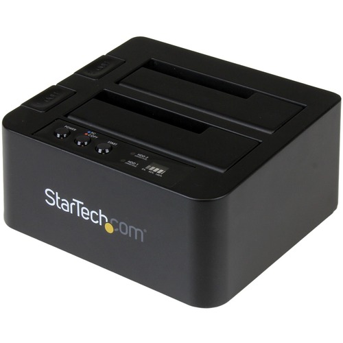 2-Bay Hard Drive Duplicator Dock - 2.5" / 3.5" SATA Drives; SATA III (6 Gbps) w/ TRIM; Up to 28 GB/min Sector-by-Sector Whole Disk Copy; USB 3.2 Gen 2 (10 Gbps); 4Kn; Top-Loading w/ Eject Buttons; Multi-Function LEDs; OS Independent; USB-C/A cables
