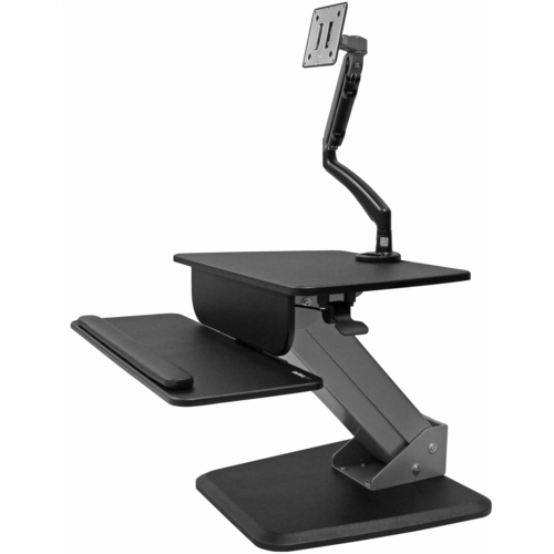 Turn your desk into a sit-stand workspace with a slim monitor mount that features full-motion articulation - One-Touch Height Adjustable - Create a standing work station - Articulating Monitor Mount - Turn any desk into an ergonomic workspace