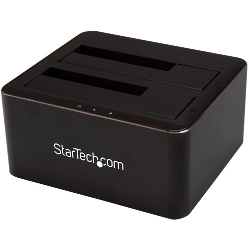 Dual-Bay Hard Drive Dock for 2.5" / 3.5" SATA Drives; SATA I/II/III HDD/SSD; USB 3.2 Gen 1 (5 Gbps) Host Connection; Top-Loading Drive Bays w/ Drive Doors; Status LEDs; Hot Swap Compatible; No Software or Drivers Required