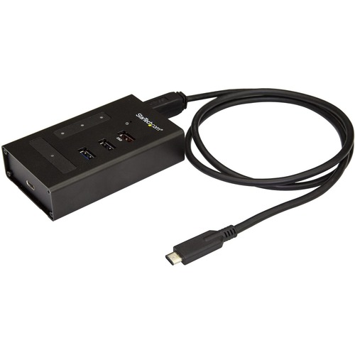 4-Port USB-C hub - USB Type-C laptop/desktop to 3 USB-A (1x BC 1.2) and 1 USB-C - SuperSpeed 5Gbps USB 3.1/3.2 Gen 1 - Incl 24W power adapter/USB-C host cable - Mountable self-powered USB 3.0 hub - Rugged metal housing - Power switch - OS independent