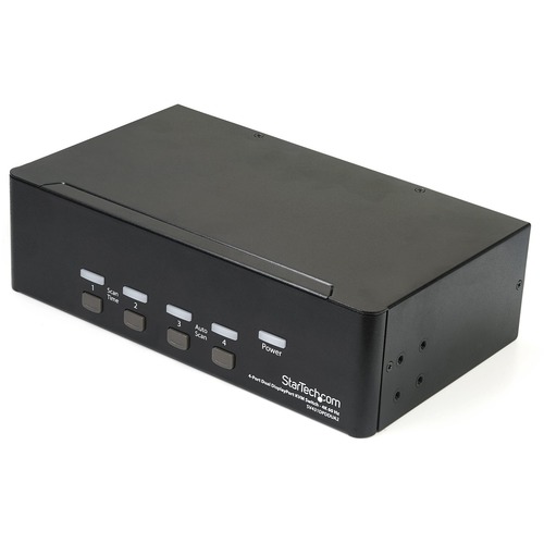This 4 port Dual DisplayPort KVM switch combines dual 4K 60Hz displays with KVM switch control of four connected PC or MAC computers - 4 port KVM / Desktop KVM switch / DisplayPort KVM / DisplayPort KVM switch / Dual DisplayPort KVM switch