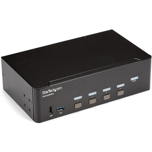 This 4 port 4K HDMI KVM with dual monitor support lets you control four HDMI computers with a single mouse, keyboard and dual monitors up to 4K at 30Hz - 4 port HDMI KVM switch - 4 port KVM switch - 4K KVM Switch - dual display KVM