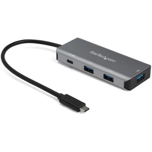 Portable 4 Port USB-C hub (USB 3.1/3.2 Gen 2 SuperSpeed 10Gbps) - USB-C adapter hub to 3 USB-A/1 USB-C - 100W Power Delivery 3.0 pass through charging w/your USB Type-C Power Adapter; 15W reserved for hub - OS Independent - Works w/ TB3 - 9.8in cable