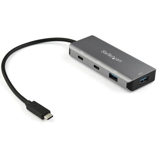 Portable 4 Port USB C hub - USB Type-C/Thunderbolt 3 to 2x USB-C and 2x USB-A adapter hub - USB Bus-powered SuperSpeed 10Gbps USB 3.1/3.2 Gen 2 hub - 9.8in long cable for laptops/2-in-1/laptops on risers - Compatible w/ USB 3.0/2.0 devices and all OS