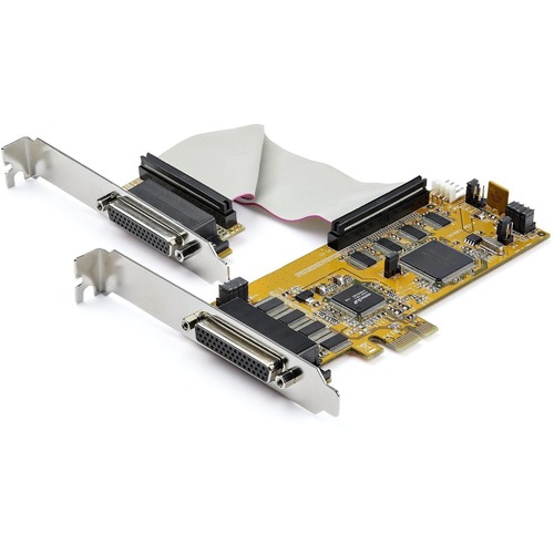 8 port PCI Express RS232 serial adapter card 16C1050 UART 15kV ESD/Systembase SB16C1058PCI - Bi-directional speed 921.6Kbps/port|256 byte FIFO - Controller card w/pin 9 power 5v/12v w/3A max - 2xDB44 to DB9 cables w/Hex nuts - Win/Linux - Low Profile