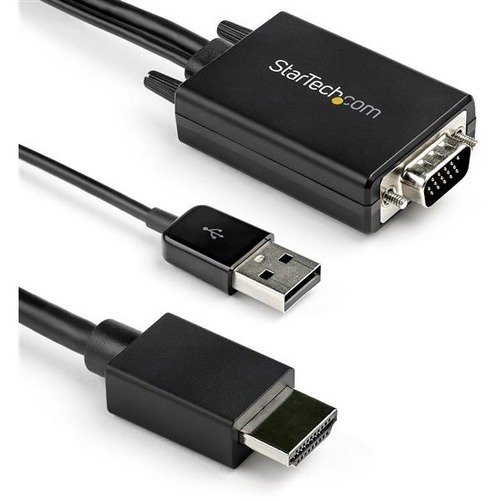 VGA to HDMI converter cable to connect any VGA device to any HDMI display - Integrated analog to digital video adapter cable with USB for 2ch audio and power - Compatible w/ a range of monitors, projectors, and HDTVs for resolutions up to 1080p 60Hz