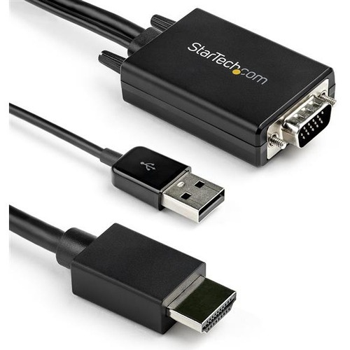 VGA to HDMI converter cable to connect any VGA device to any HDMI display - Integrated analog to digital video adapter cable with USB for 2ch audio and power - Compatible w/ a range of monitors, projectors, and HDTVs for resolutions up to 1080p 60Hz