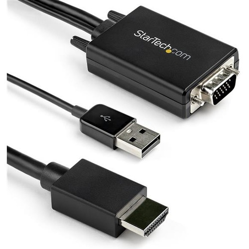 VGA to HDMI converter cable to connect any VGA device to any HDMI display - Integrated analog to digital video adapter cable with USB for 2ch audio and power - Compatible w/ a range of monitors, projectors, and HDTVs for resolutions up to 1080p 60Hz