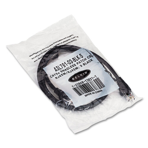 CAT5e Snagless Patch Cable, RJ45 Connectors, 3 ft., Black