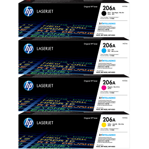 HP 206A Toner Cartridge Set HP 206A Toner Cartridge Set; Includes 1 Each of W2110A, W2111A, W2112A, W2113A (Black, Cyan, Magenta, Yellow)