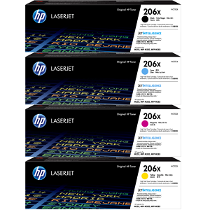 HP 206X High Yield Toner Cartridge Set HP 206X High Yield Toner Cartridge Set; Includes 1 Each of W2110X, W2111X, W2112X, W2113X (Black, Cyan, Magenta, Yellow)