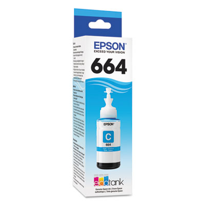 Epson 664 Cyan Ink Bottle; Yield: 6,500 pages