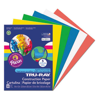 Tru-Ray Construction Paper, 76lb, 9 x 12, Assorted Primary Colors, 50/Pack