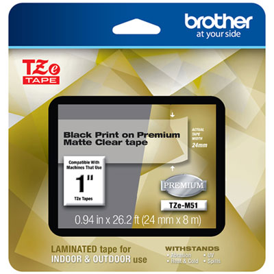 TZe Premium Laminated Tape, 1" x 26 1/5 ft, Black on Clear