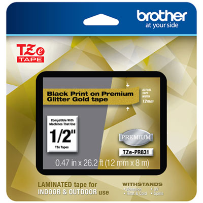 TZe Premium Laminated Tape, 12mm x 8m, Black on Gold