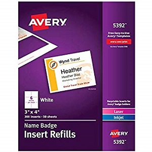 Avery Name Badge Inserts (3" x 4") (300 Inserts/Box)