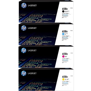HP 658X Toner Cartridge Set Includes 1 Each of High Yield W2000X, W2001X, W2002X, W2003X