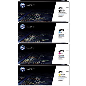 HP 659X Toner Cartridge Set HP 659X High Yield Toner Cartridge Set; Includes 1 Each of W2010X, W2011X, W2012X, W2013X (Black, Cyan, Magenta, Yellow)