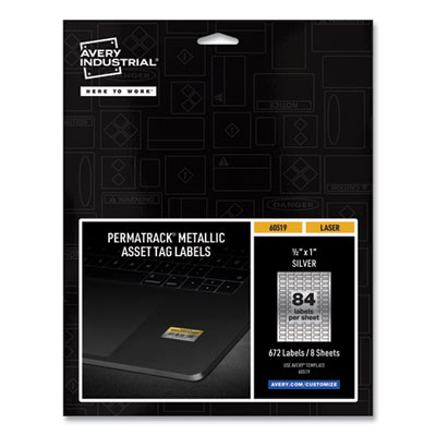 PermaTrack Metallic Asset Tag Labels, Laser Printers, 0.5 x 1, Silver, 84/Sheet, 8 Sheets/Pack