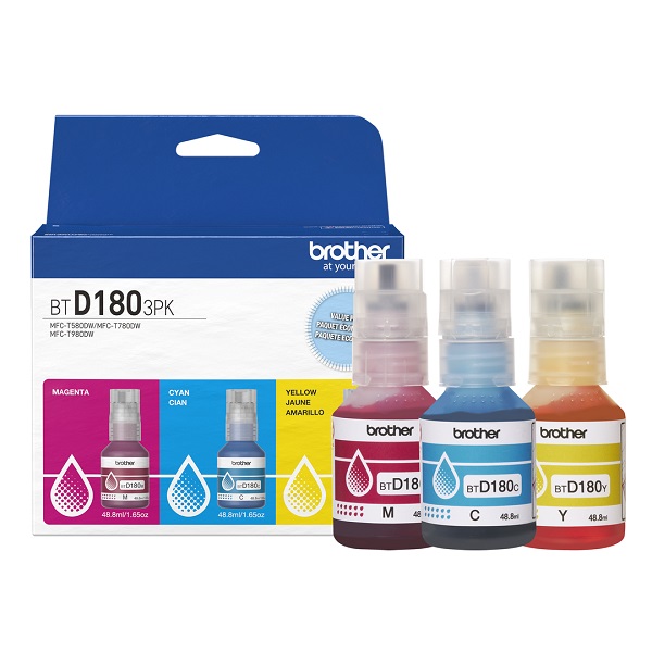 BTD1803PK Brother 3-Pack High Yield Cyan, Magenta and Yellow Ink Bottles (5,000 Yield Each)
