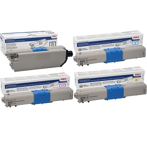 Okidata C332 Toner Cartridge Set Includes 1 Each of High Capacity 46508704, 46508703, 46508702, 46508701