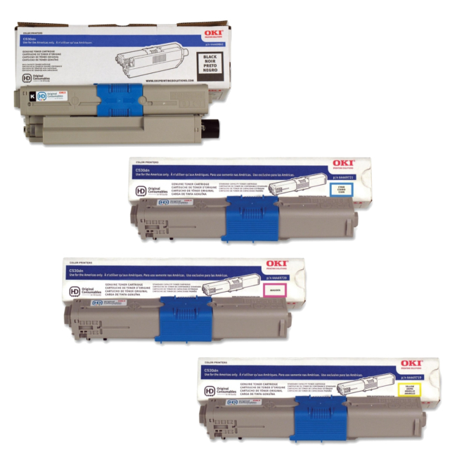 Okidata C530 Toner Cartridge Set Includes High Yield 44469802, 44469721, 44469720, 44469719