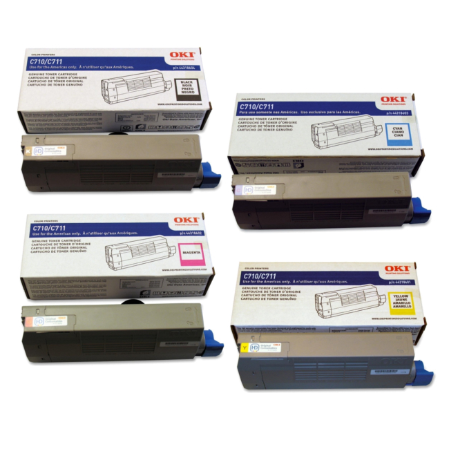 Okidata C711 Toner Cartridge Set Includes 44318604, 44318603, 44318602, 44318601