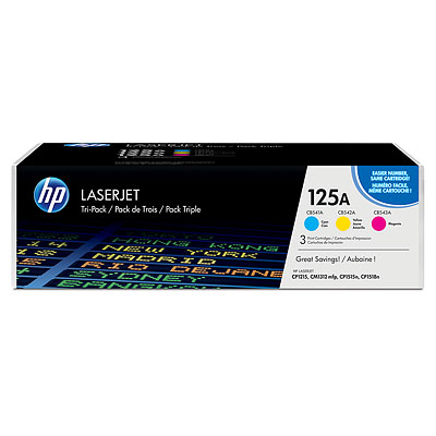 HP 125A Tri-Pack; Includes 1 Each of CB541A, CB542A, CB543A