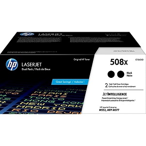 HP 508X CF360XD High Yield Black Toner Cartridge 2-pack HP 508X 2-pack (Includes 2 x CF360X) High Yield Black Original LaserJet Toner Cartridges; Yield Per cartridge: 12,500 pages