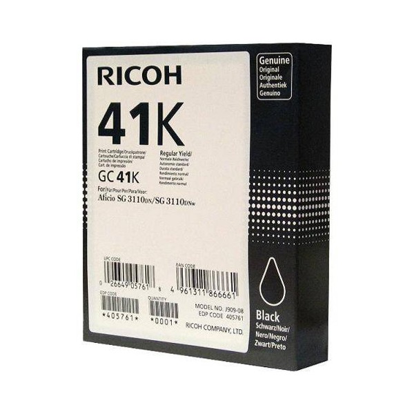 Ricoh 405761 Black Ink Cartridge Black GC41K Print Cartridge; Yield: 2,500 pages