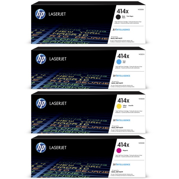 HP 414X High Yield Black, Cyan, Magenta, and Yellow Toner Cartridge 4-Pack W2020XQ1 HP 414X KCYM Quad Original LaserJet Toner Cartridges (W2020X, W2021X, W2022X, W2023X)