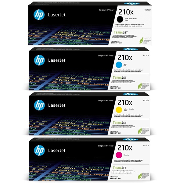 HP 210X Black, Cyan, Magenta, Yellow High Yield Toner Cartridge W2100XQ1 HP 210X KCYM Quad LaserJet Toner Crtg (W2100X, W2103X, W2101X, W2102X)