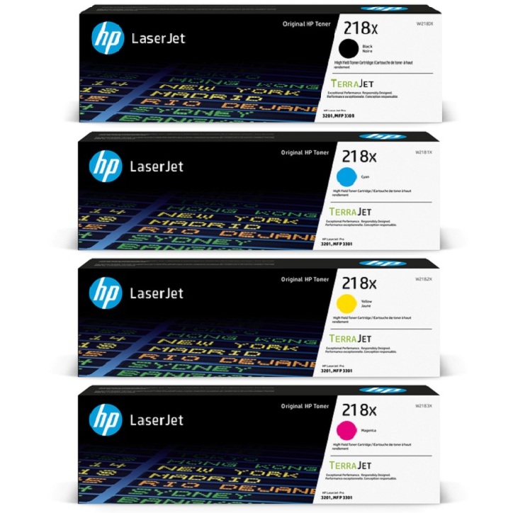 HP 218X Black, Cyan, Magenta, Yellow High Yield Toner Cartridge 4-Pack W2180XQ1 HP 218X KCYM Quad LaserJet Toner Crtg (W2180X, W2181X, W2182X, W2183X)