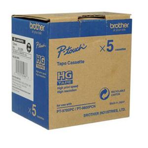 9mm (0.35") Black on White HGe Tape with Standard Adhesive 8m (26.2 ft) - 5 Pack