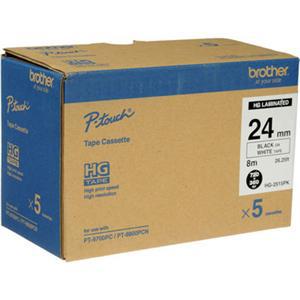 24mm (0.94") Black on White HGe Tape with Extra Strength Adhesive 8m (26.2 ft) - 5 Pack