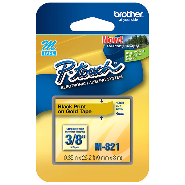 M-821 3/8" (9MM) Black on Gold Non-Laminated Tape