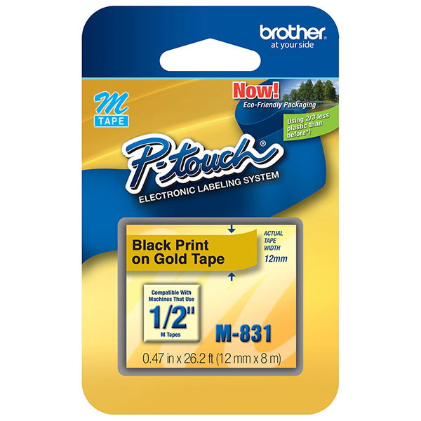 M-831 1/2" (12MM) Black on Gold M tape