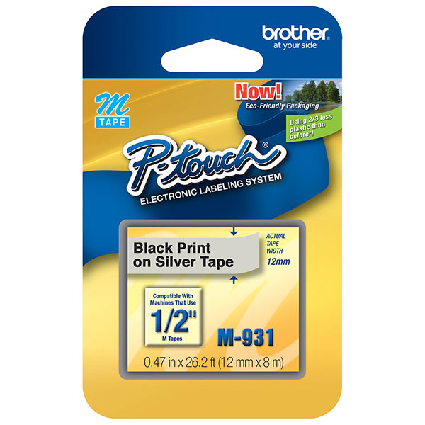 M-931 1/2" (12MM) Black on Silver M tape