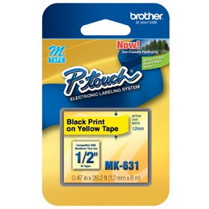 M-K631 1/2" (12MM) Black on Yellow M tape
