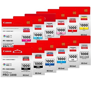Canon PFI-1000 Ink Tank Set PFI-1000 (0545C006) 12-Pack; Includes 80 ml Photo Black, Matte Black, Cyan, Magenta, Yellow, Photo Cyan, Photo Magenta, Gray, Photo Gray, Red, Blue, Chroma Optimizer
