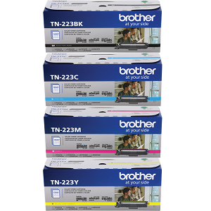 Brother TN223 Toner Cartridge Set Includes 1 Each of TN223K, TN223C, TN223M, TN223Y
