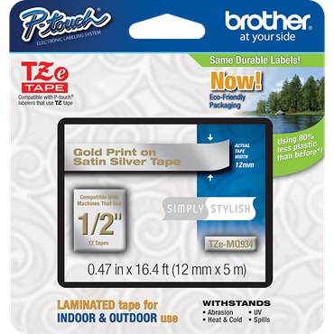 TZE-MQ934 1/2" Gold on Satin Silver Laminated Tape