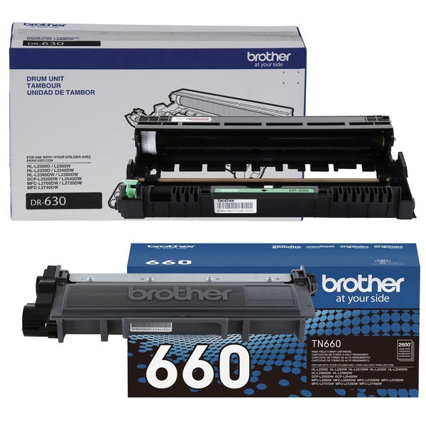 Bundle includes Drum Unit and Black Toner Cartridge (TN660, DR630)
